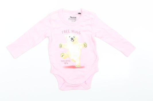 Neutral Girls Pink Animal Print Cotton Romper One-Piece Size 3-6 Months  Snap - Polar Bear Free Hugs Pale pink
