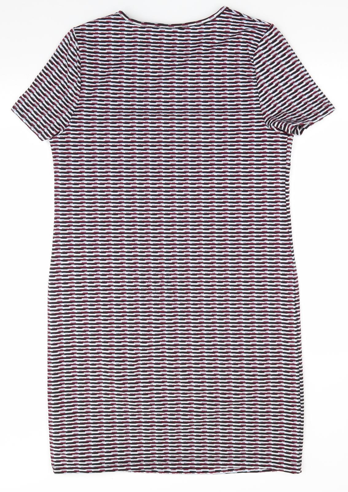 New Look Womens Multicoloured Geometric Polyester A-Line  Size 10  Round Neck Pullover - Black Blue White Burgandy Block pattern
