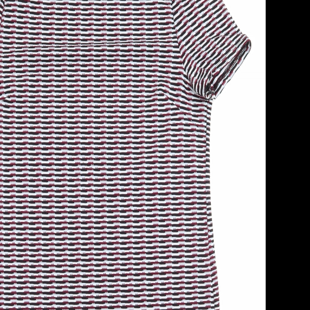 New Look Womens Multicoloured Geometric Polyester A-Line  Size 10  Round Neck Pullover - Black Blue White Burgandy Block pattern