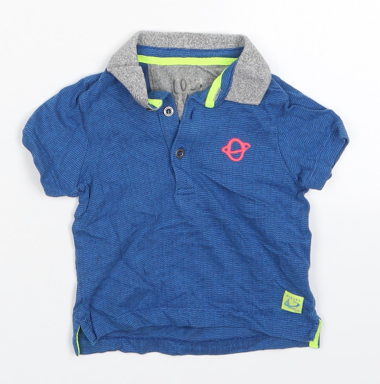 Mothercare Boys Blue  Cotton Basic Polo Size 9-12 Months Collared Pullover