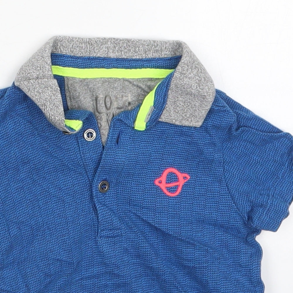 Mothercare Boys Blue  Cotton Basic Polo Size 9-12 Months Collared Pullover