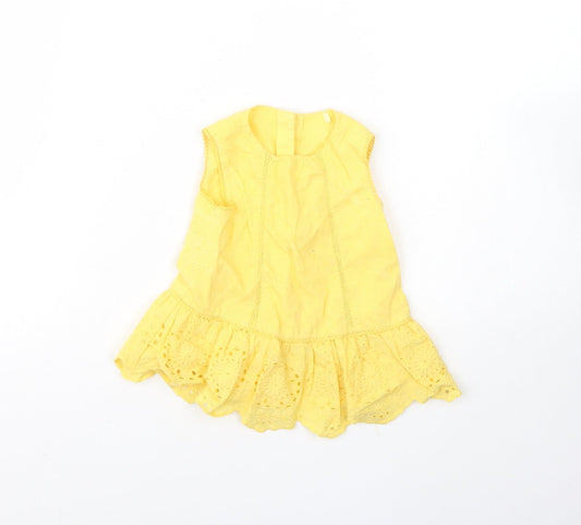 TU Girls Yellow  Cotton Basic Tank Size 3-6 Months Round Neck