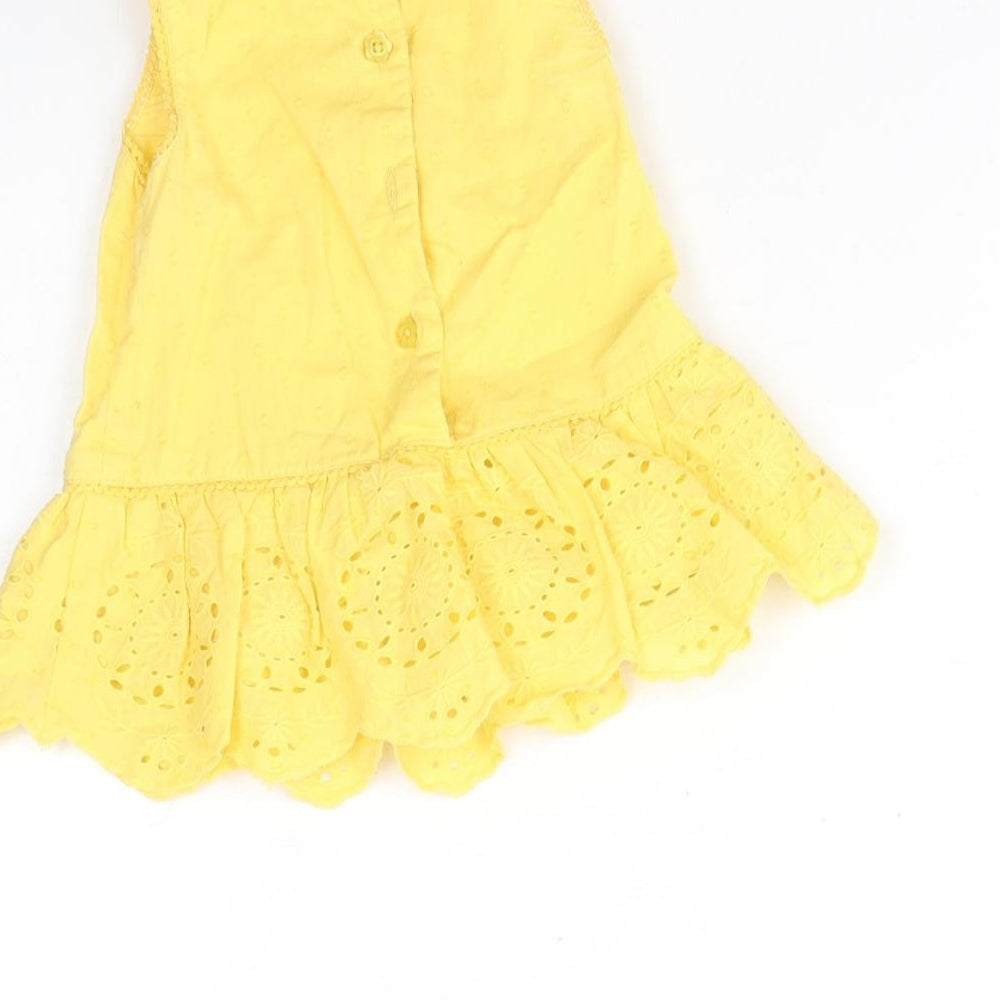 TU Girls Yellow  Cotton Basic Tank Size 3-6 Months Round Neck