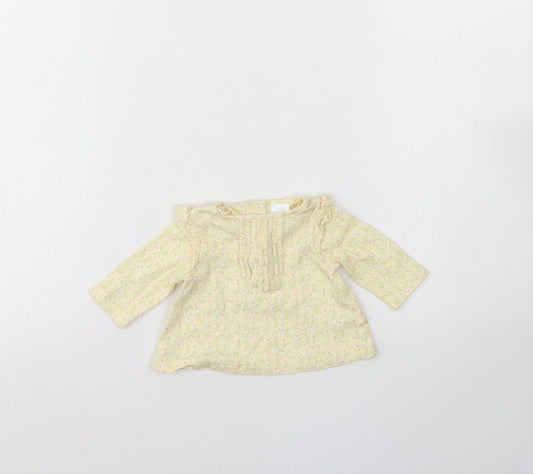 Mini Club Girls Yellow Floral Cotton Basic Blouse Size 0-3 Months Round Neck Button - Small baby