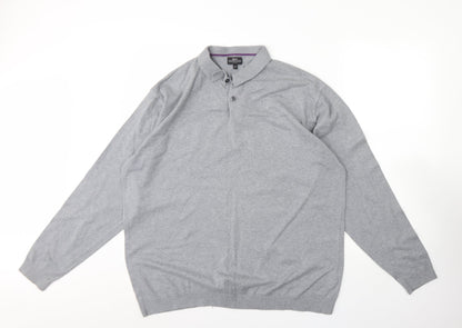 Next Womens Grey Collared  Cotton Henley Jumper Size 2XL