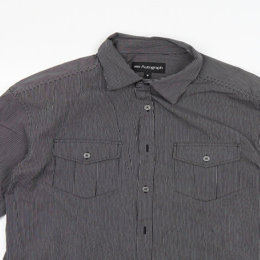 Marks and Spencer Mens Multicoloured Striped Cotton  Button-Up Size M Collared