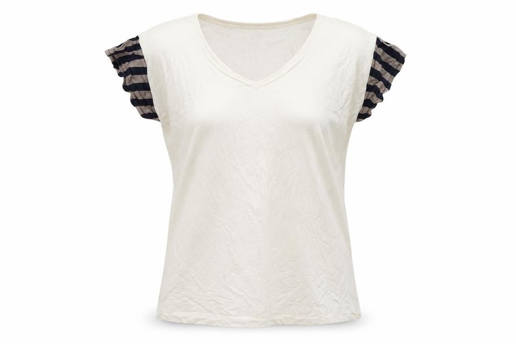 lacati Womens Beige  Polyester Basic T-Shirt Size S Round Neck