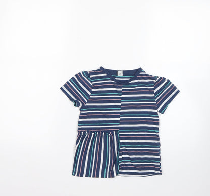 Tu Girls Multicoloured Striped Polyester Basic T-Shirt Size 7 Years Round Neck