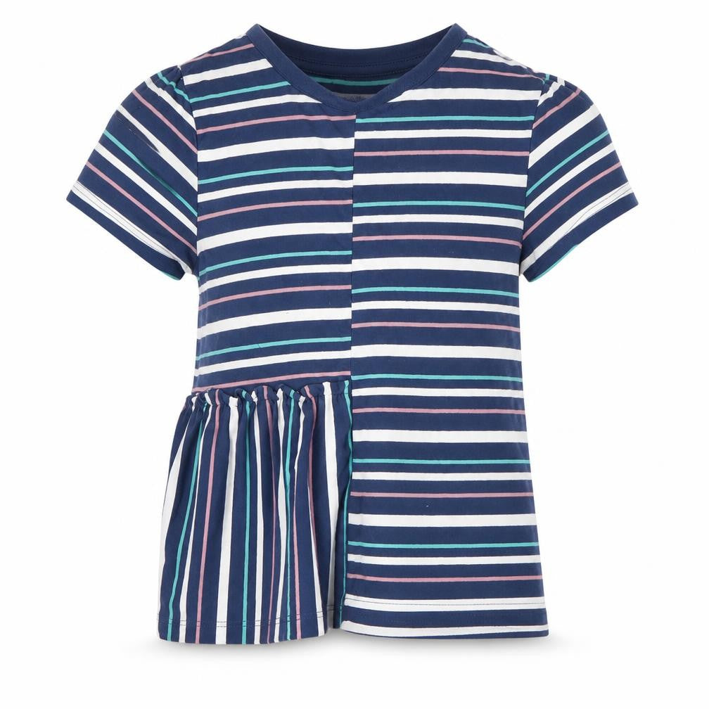 TU Girls Multicoloured Striped Polyester Basic T-Shirt Size 7 Years Round Neck