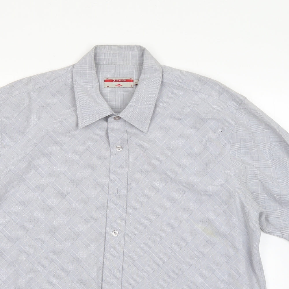 Lee Cooper Mens Grey Check Viscose  Button-Up Size L Collared