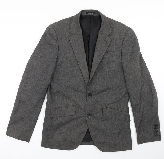 Cedar Wood State Mens Grey Check Polyester Jacket Blazer Size 36