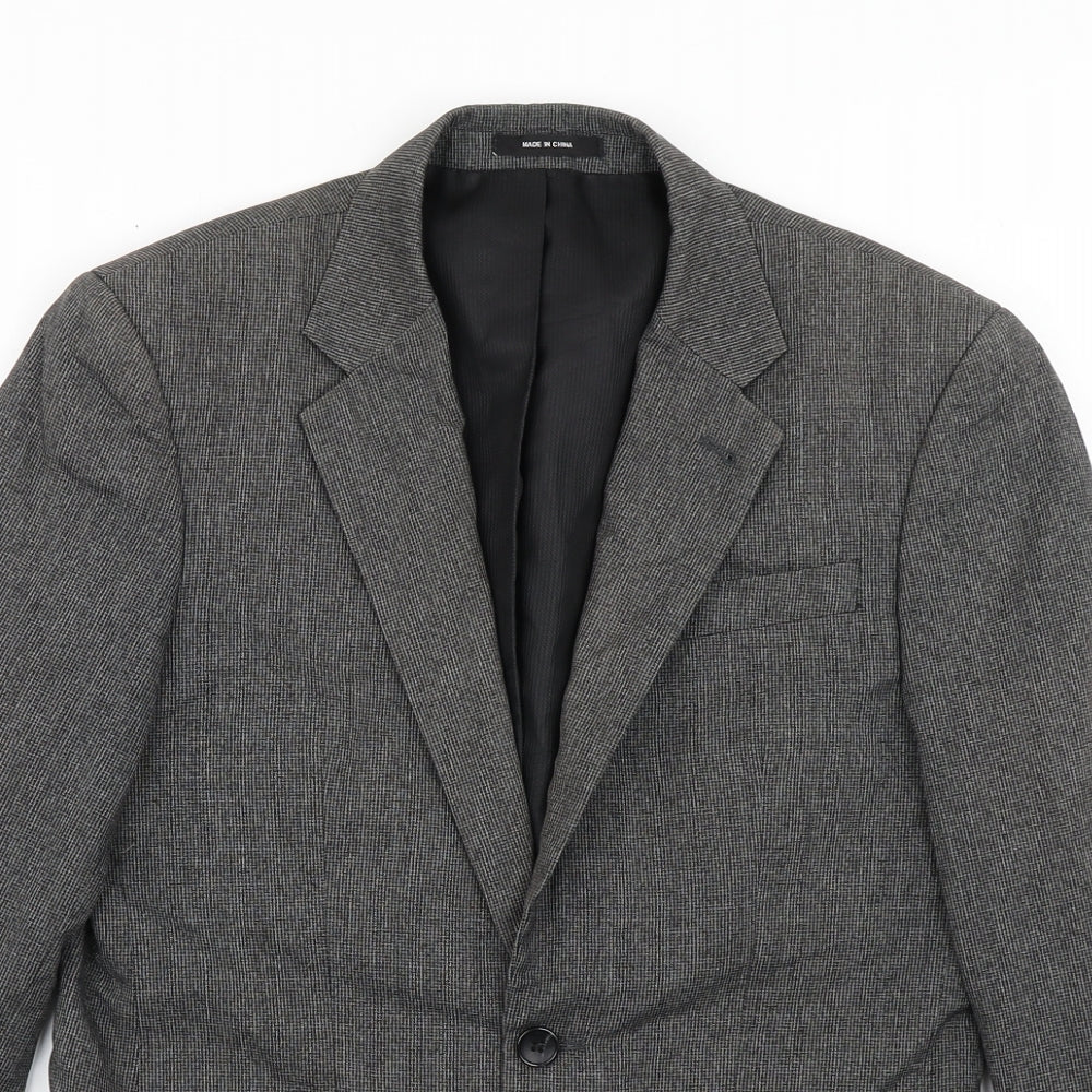 Cedar Wood State Mens Grey Check Polyester Jacket Blazer Size 36