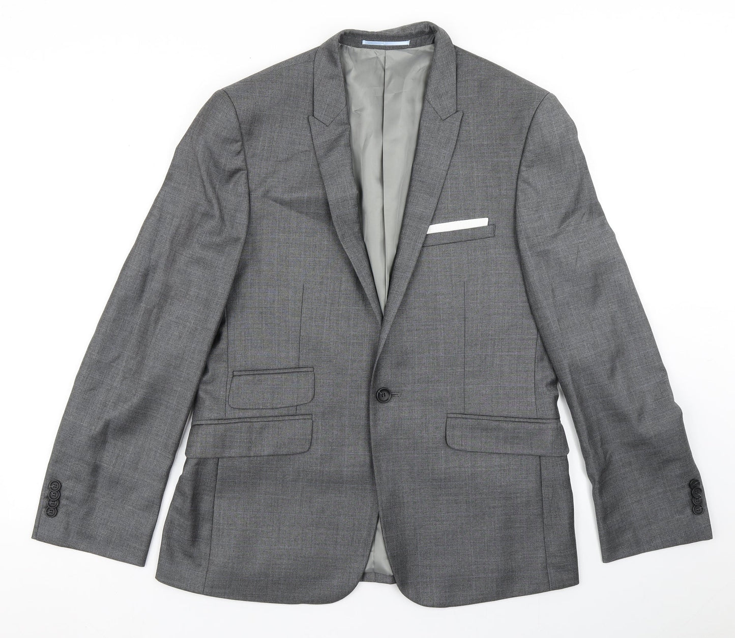 Burton Mens Grey Plaid Polyester Jacket Blazer Size 38