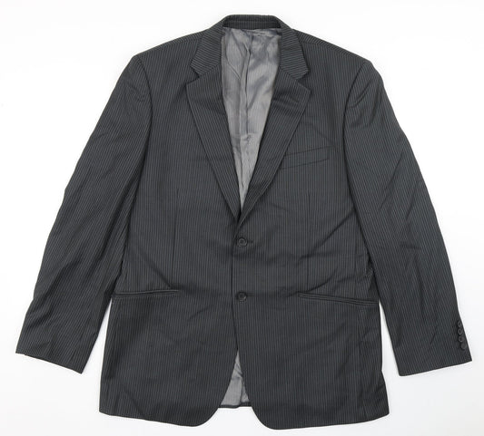 Burton Mens Grey Striped Polyester Jacket Blazer Size 42   - Tailored Fit