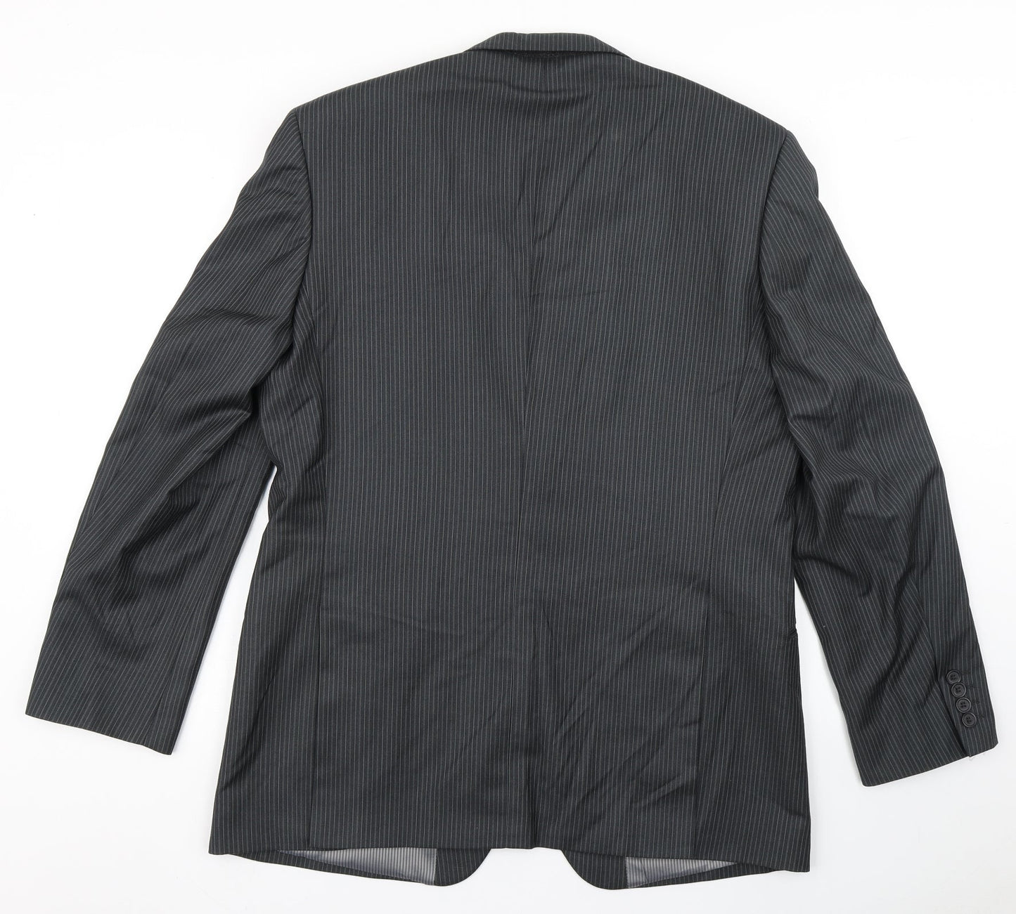 Burton Mens Grey Striped Polyester Jacket Blazer Size 42   - Tailored Fit