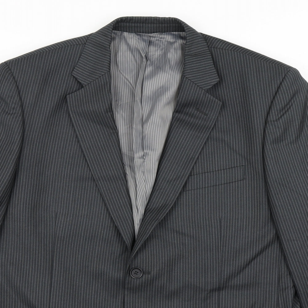 Burton Mens Grey Striped Polyester Jacket Blazer Size 42   - Tailored Fit
