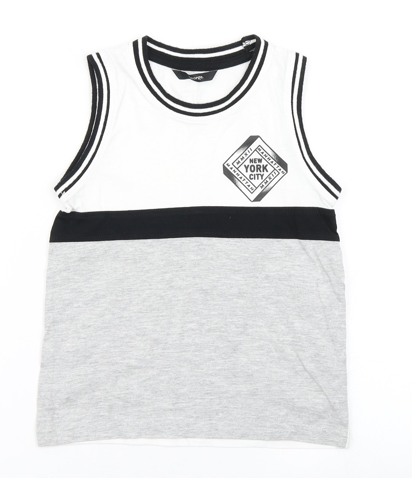 George Boys Grey Colourblock Cotton Basic Tank Size 5-6 Years Crew Neck