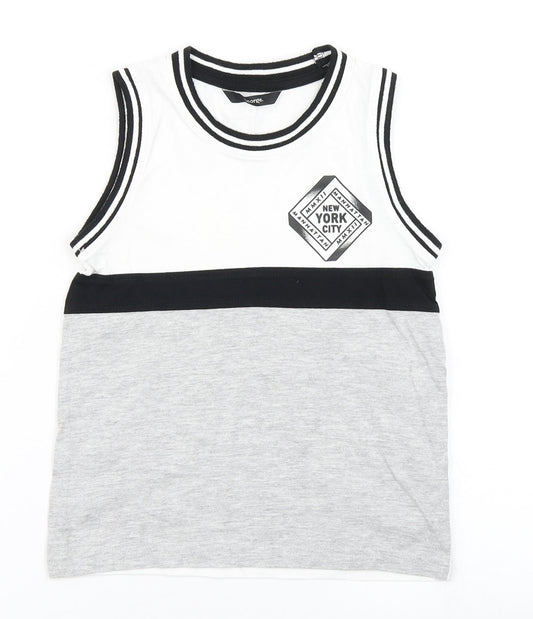 George Boys Grey Colourblock Cotton Basic Tank Size 5-6 Years Crew Neck