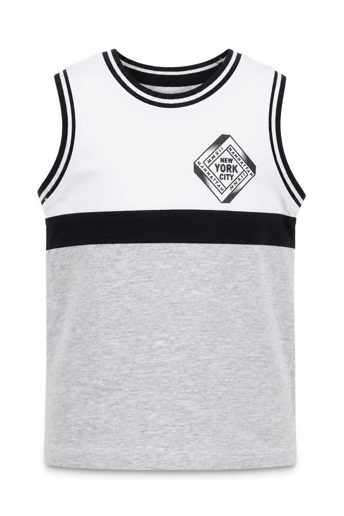 George Boys Grey Colourblock Cotton Basic Tank Size 5-6 Years Crew Neck