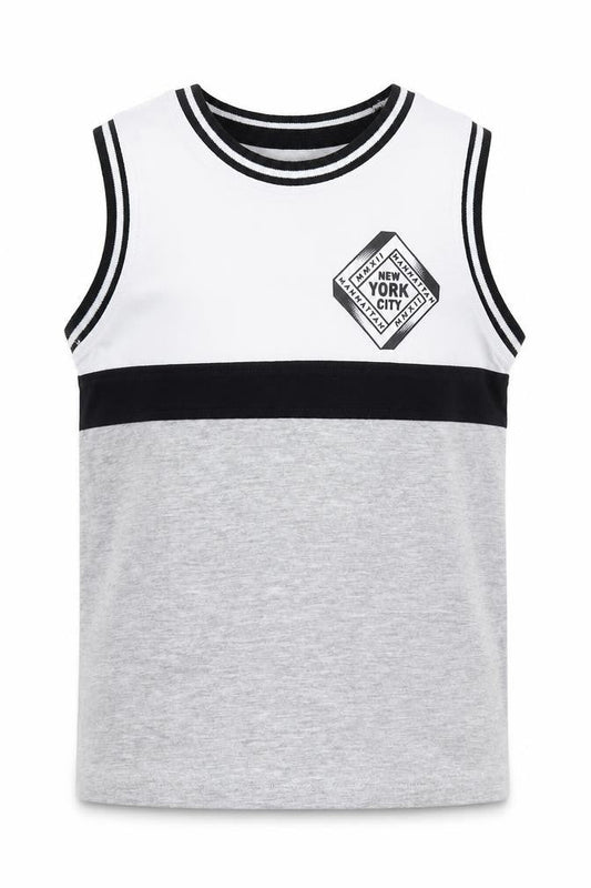 George Boys Grey Colourblock Cotton Basic Tank Size 5-6 Years Crew Neck
