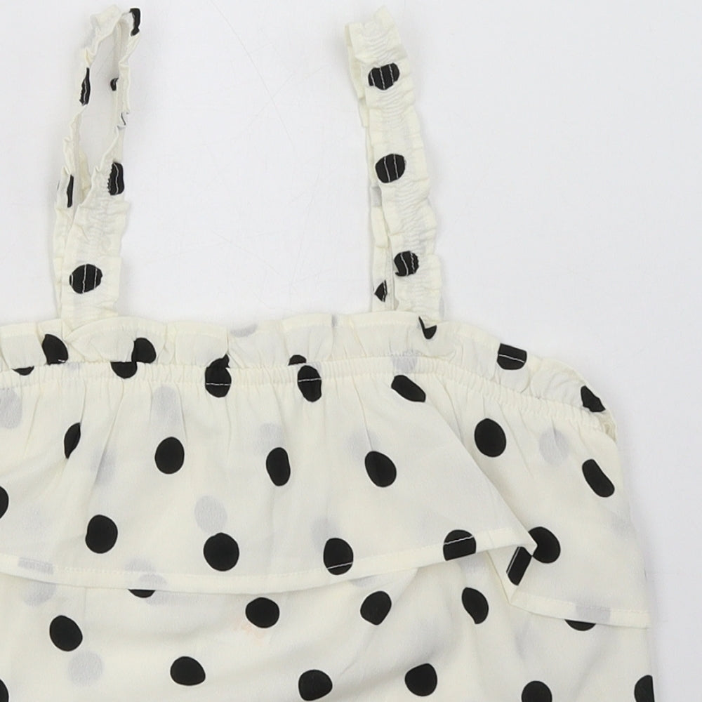 Primark Girls White Polka Dot Polyester Basic Tank Size 9-10 Years Square Neck Pullover