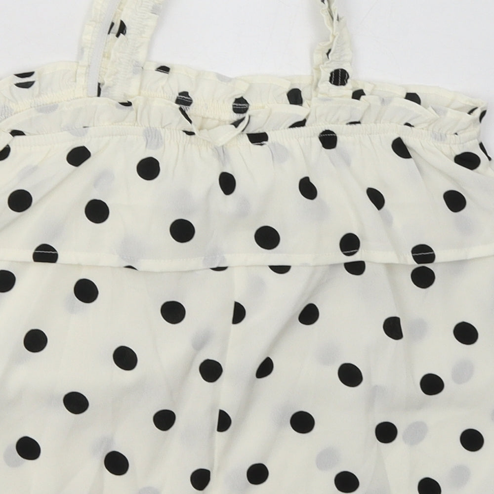 Primark Girls White Polka Dot Polyester Basic Tank Size 9-10 Years Square Neck Pullover