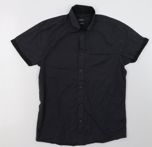 Peacocks Mens Blue Geometric Cotton  Button-Up Size S Collared Button