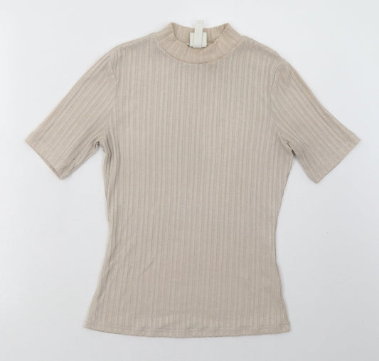 H&M Womens Beige  Polyester Basic T-Shirt Size XS Crew Neck