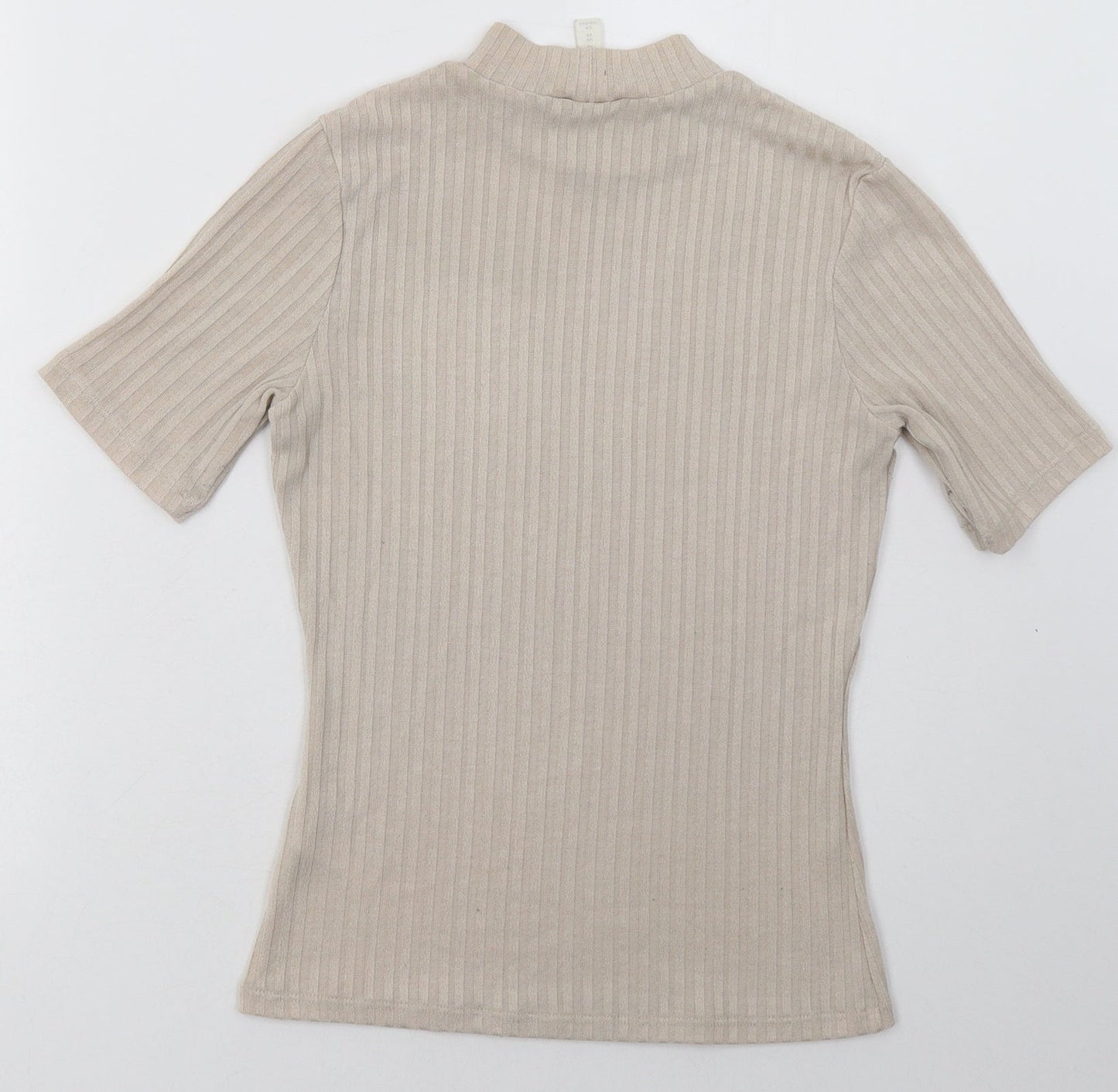 H&M Womens Beige  Polyester Basic T-Shirt Size XS Crew Neck