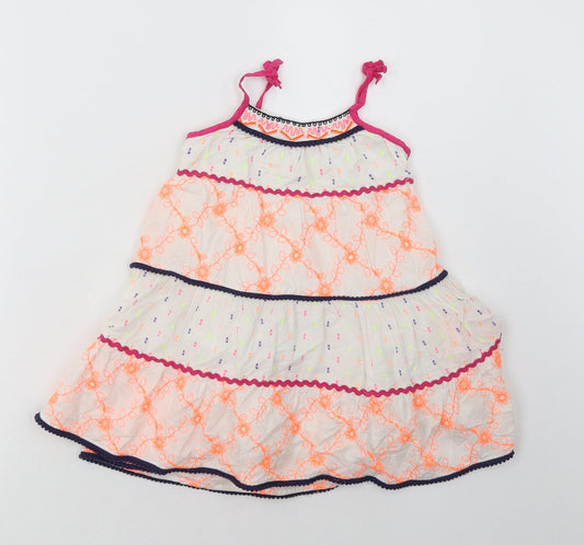 Matalan Girls White Geometric Cotton A-Line  Size 18-24 Months  Square Neck Pullover
