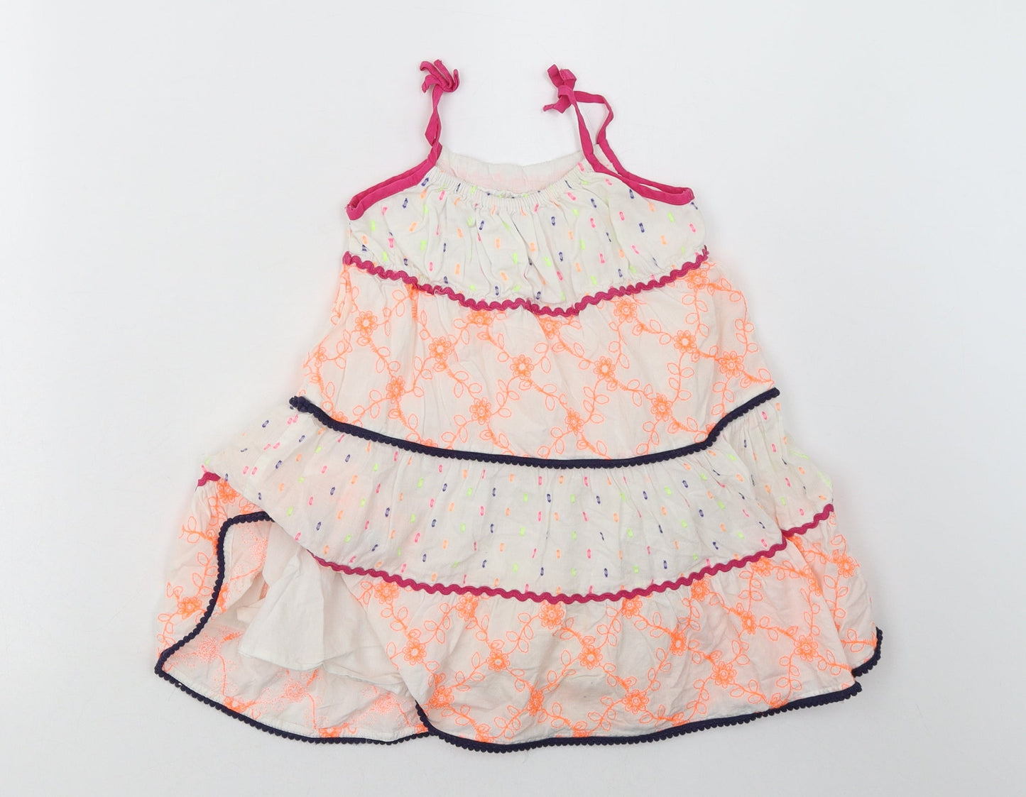 Matalan Girls White Geometric Cotton A-Line  Size 18-24 Months  Square Neck Pullover