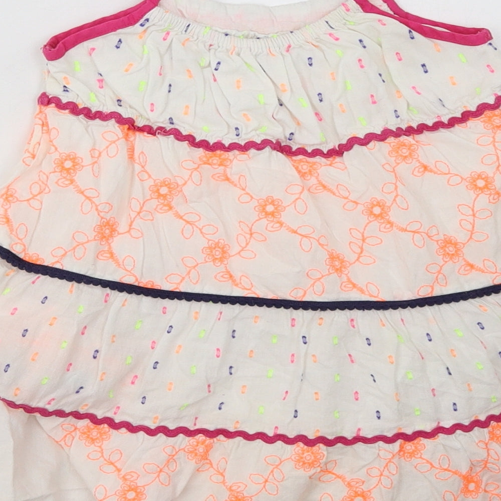 Matalan Girls White Geometric Cotton A-Line  Size 18-24 Months  Square Neck Pullover