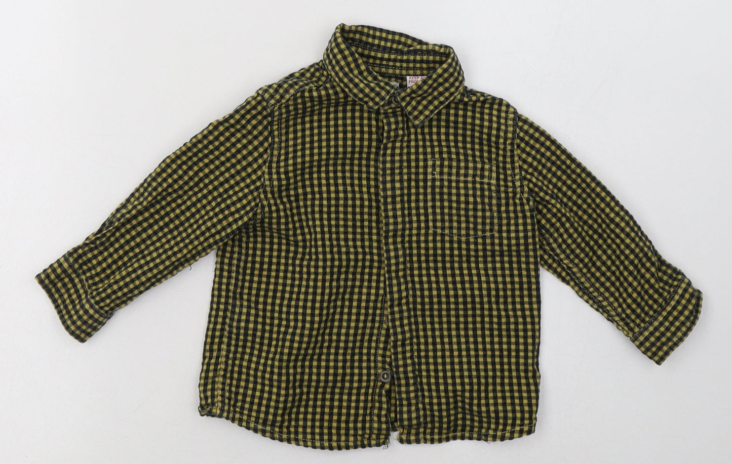 Mango Boys Yellow Check Cotton Basic Button-Up Size 0-3 Months Collared Button