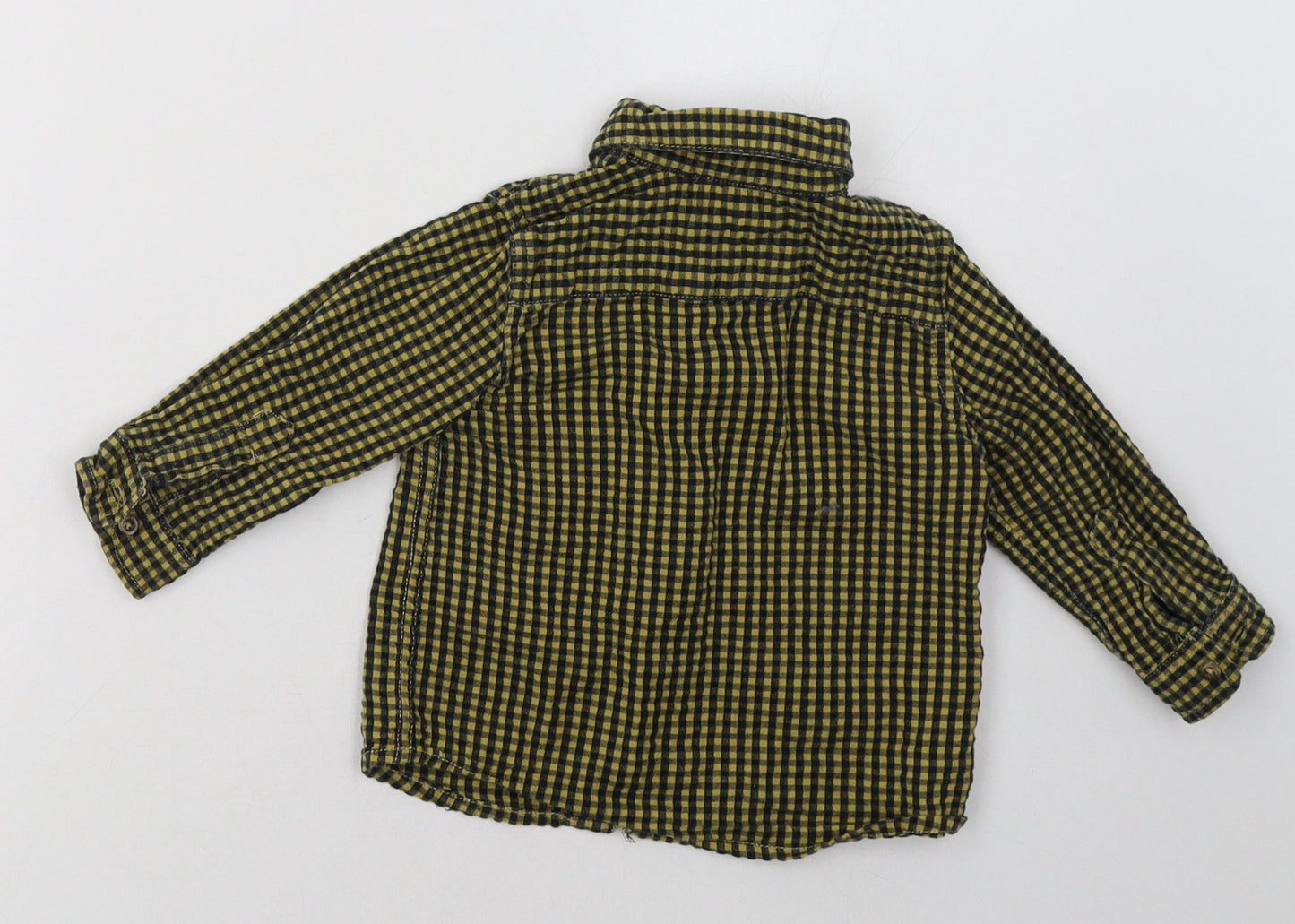Mango Boys Yellow Check Cotton Basic Button-Up Size 0-3 Months Collared Button