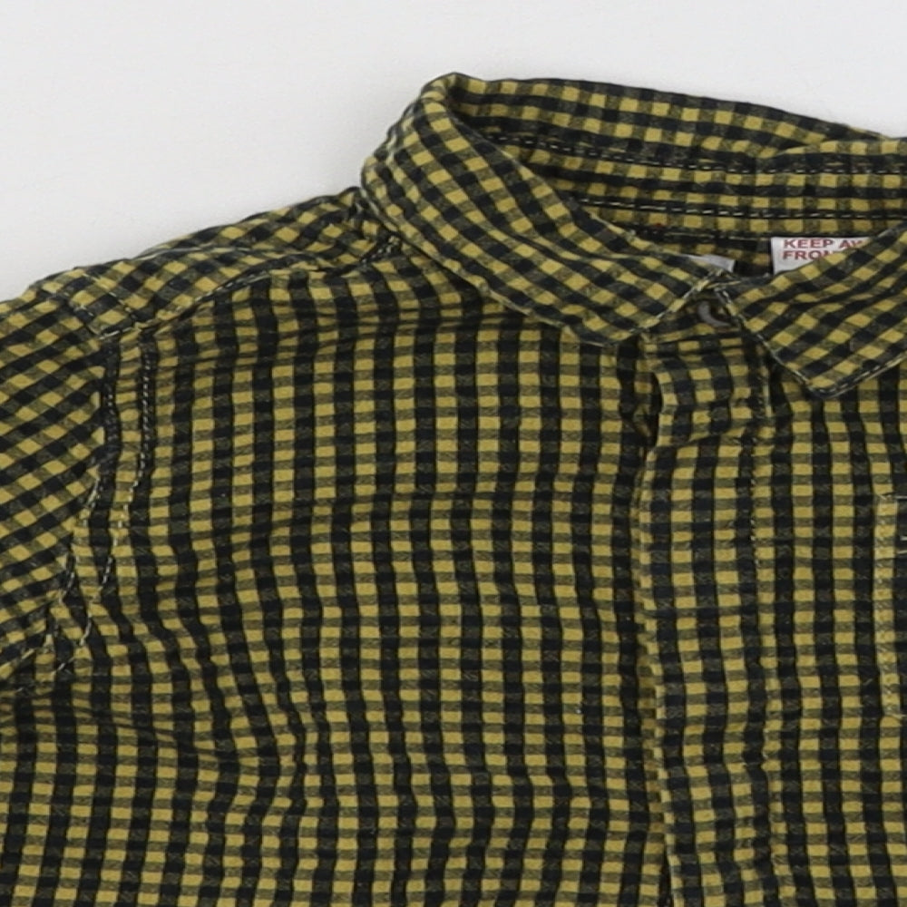Mango Boys Yellow Check Cotton Basic Button-Up Size 0-3 Months Collared Button