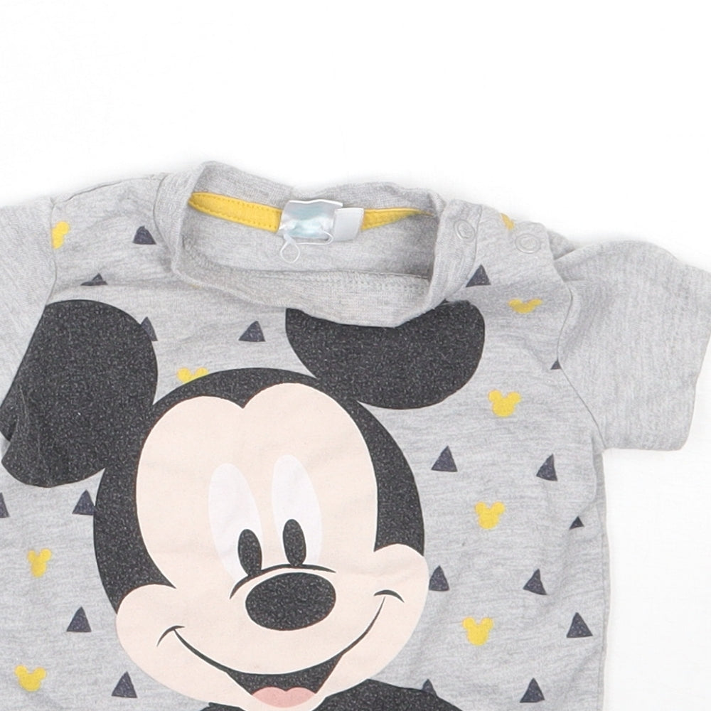 Disney Baby Grey  Cotton Basic T-Shirt Size 6-9 Months Round Neck  - Mickey Mouse