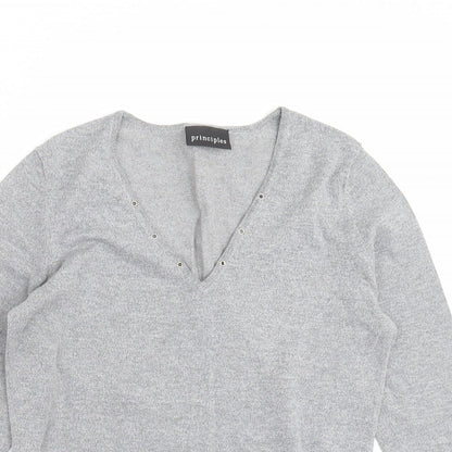 Principles Womens Grey V-Neck  Viscose Pullover Jumper Size 14