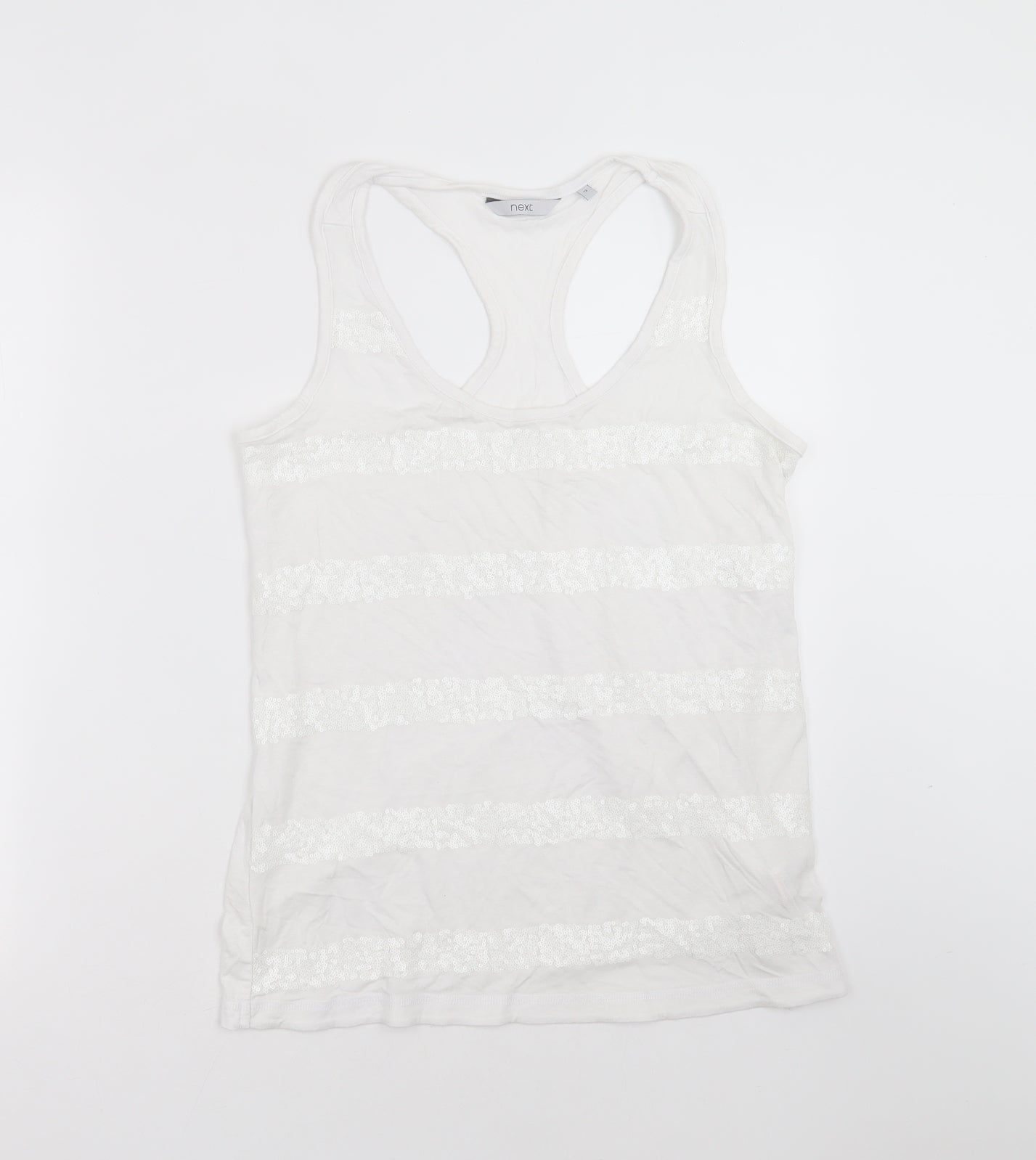 NEXT Womens White Striped Viscose Basic Tank Size 12 Round Neck - sequins
