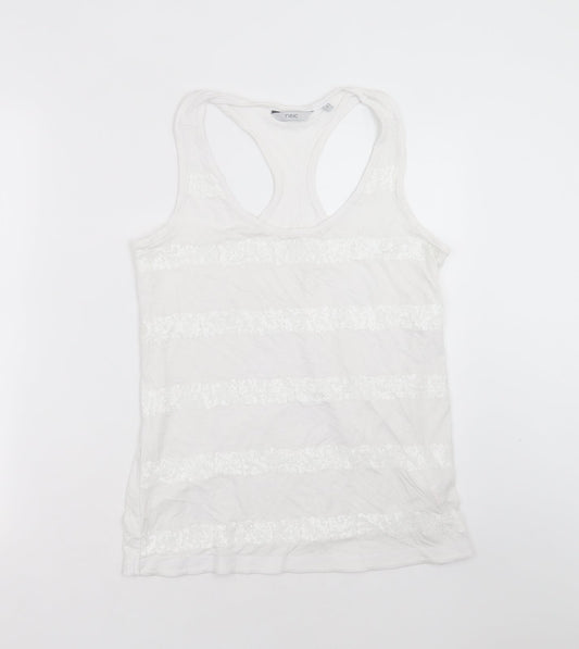 NEXT Womens White Striped Viscose Basic Tank Size 12 Round Neck - sequins