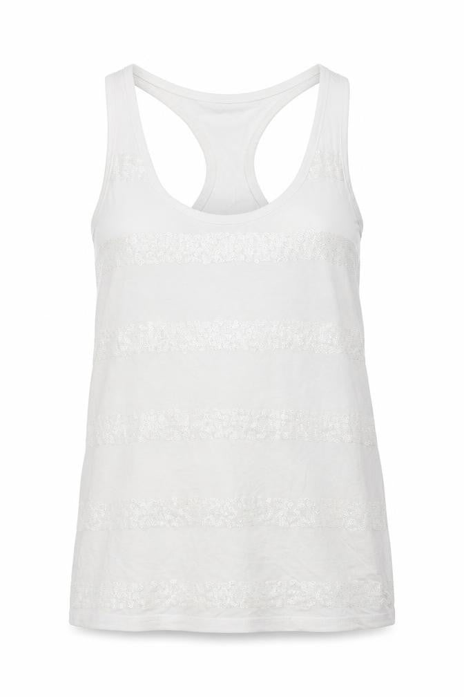 NEXT Womens White Striped Viscose Basic Tank Size 12 Round Neck - sequins