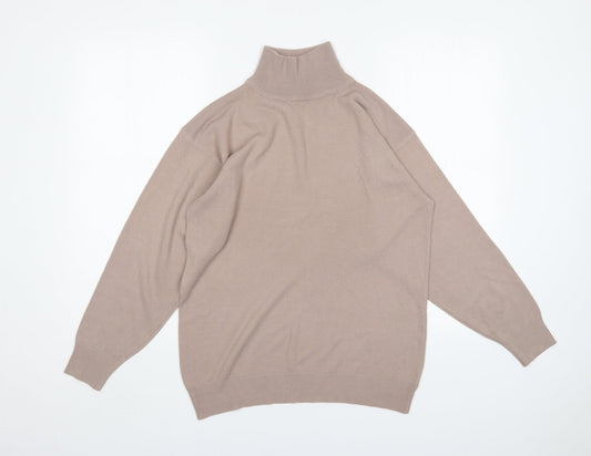 DE Mens Beige Mock Neck  Acrylic Pullover Jumper Size S
