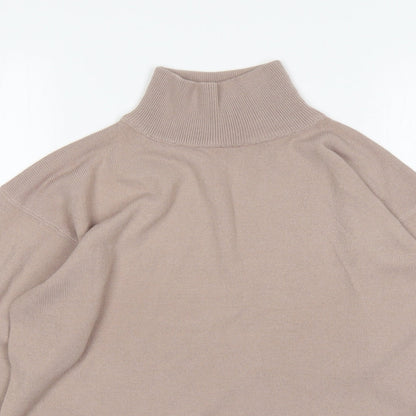 Preloved DE Mens Beige Mock Neck  Acrylic Pullover Jumper Size S - Detail