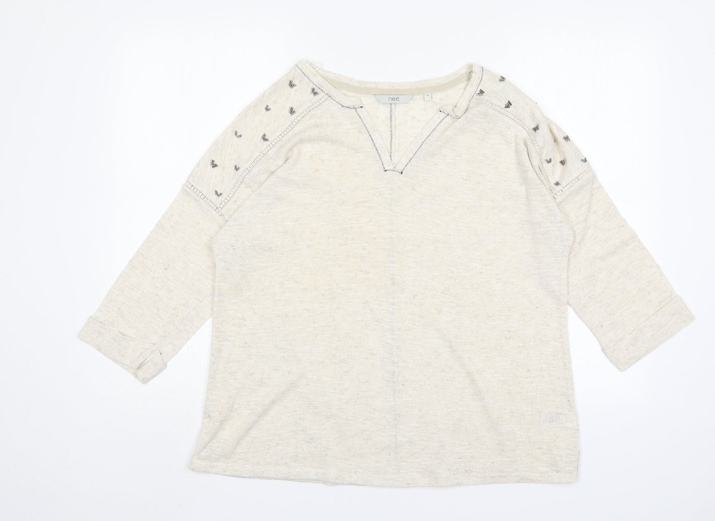 NEXT Womens Beige V-Neck  Polyester Pullover Jumper Size 18