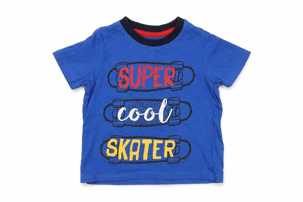 PEP&CO Boys Blue  Cotton Basic T-Shirt Size 9-12 Months Round Neck