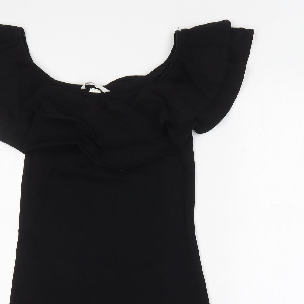 H&M Womens Black  Cotton Mini  Size S  Boat Neck