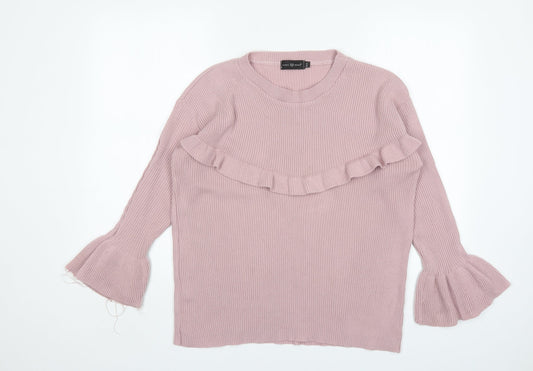 Pura Moda Womens Pink Round Neck   Pullover Jumper Size S