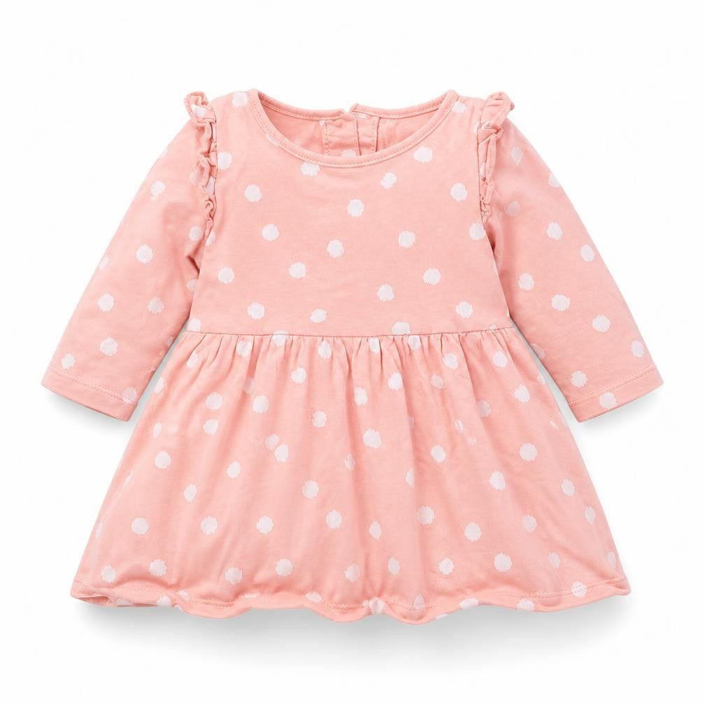Matalan Girls Pink Polka Dot Cotton A-Line  Size 3-6 Months  Round Neck