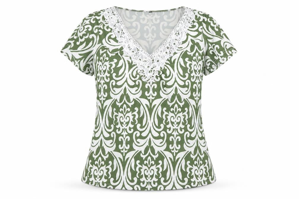 Preworn Womens Multicoloured Floral Polyester Basic T-Shirt Size L V-Neck
