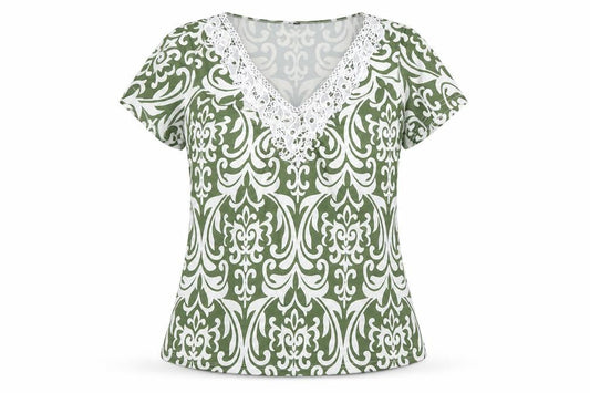Preworn Womens Multicoloured Floral Polyester Basic T-Shirt Size L V-Neck