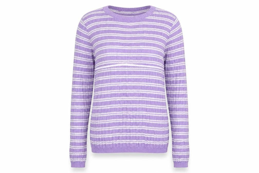 Primark Womens Purple Round Neck Striped Polyester Pullover Jumper Size XS